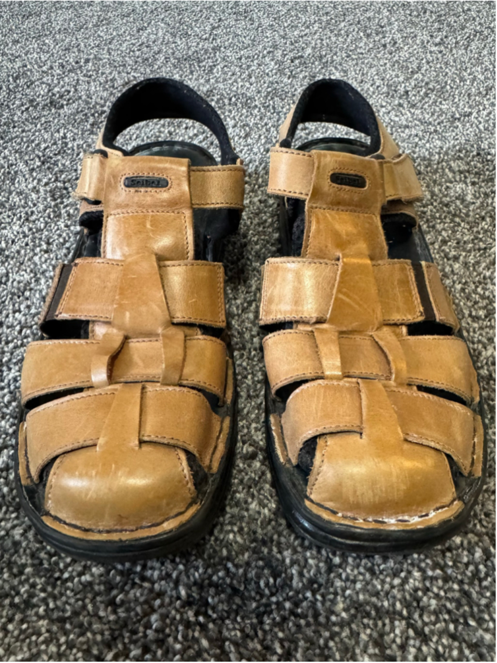 Men's Josef Seibel Leather Fisherman Sandals, Tan and Black Size 40/7